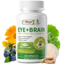 Occhio + Cervello Integratori per Memoria e Focus, Lutein 40mg, Zeaxanthin, Astaxantina, Bilberry, Mane del Leone, Bacopa Monnieri, Ginkgo Biloba, 14 in 1 Vitamine Occhiali per Adulti & Senior 120 Capsule
