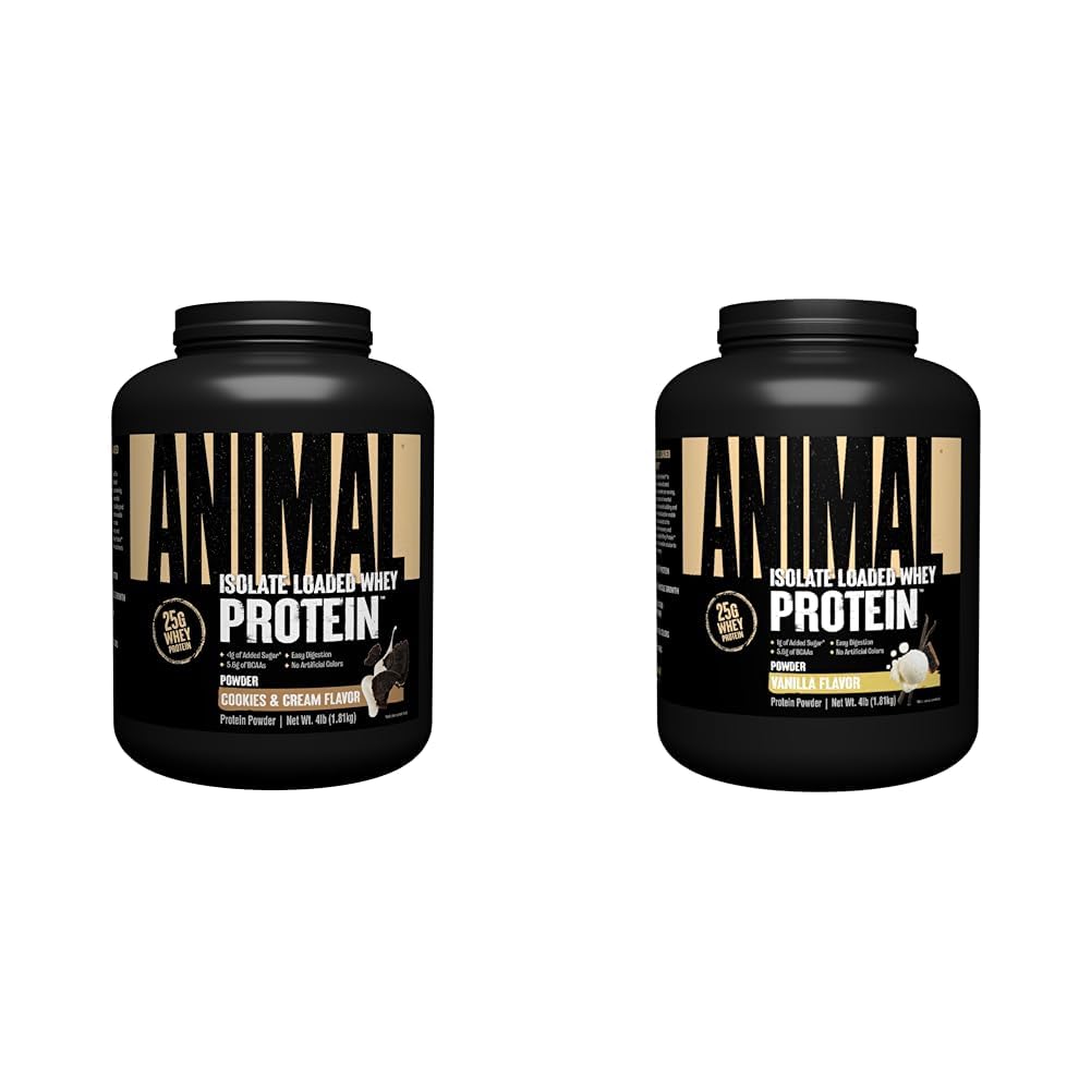 Animal Whey Isolate Protein Powder, Loaded, Cookies & Cream, 4 Pound & Vanilla, 4 Pound