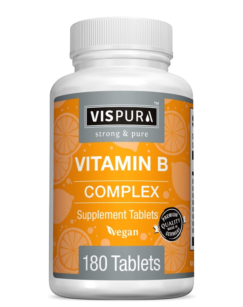 Vitamina B-Complex, 180 Comprese Vegan, Tutte le B Vitamine Comprese B12, B1, B2, B3, B5, B6, B7, B9, Acido Folico, per Stress, Energy and Healthy Immune System*, Integratore Naturale Senza Additivi