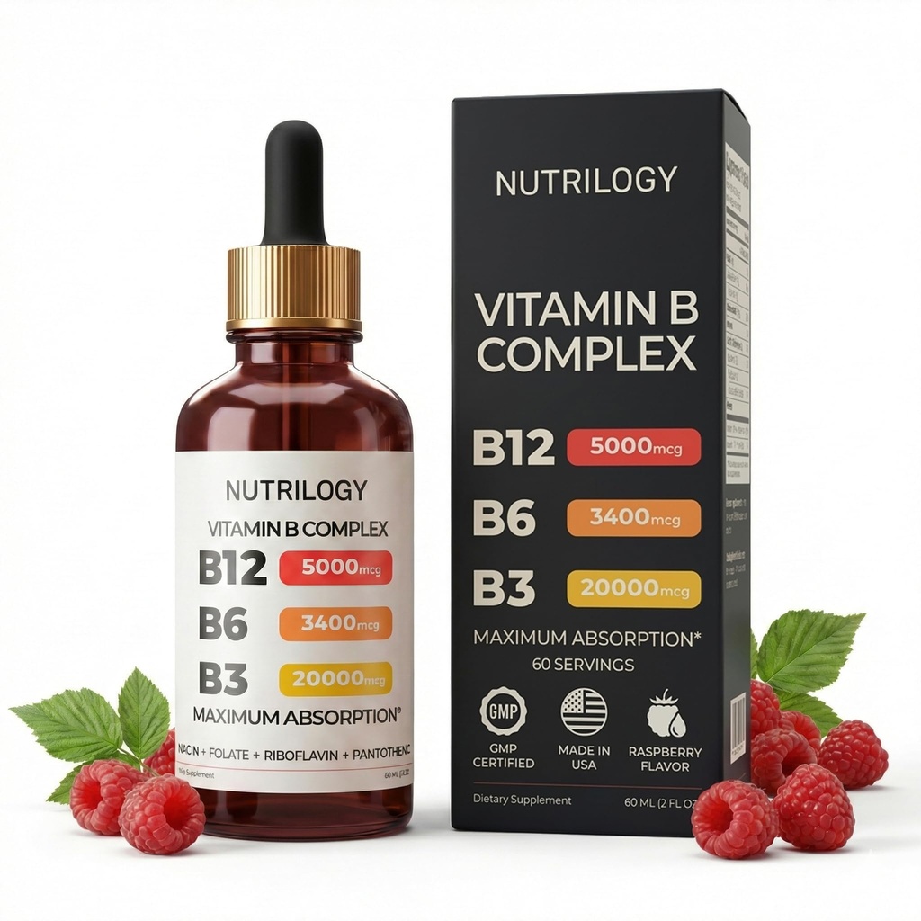 Vitamin B-Komplex für Männer und Frauen - Riboflavin B2, B3, B5, B6, B12 | B-Komplex-Ergänzung - Nerve Schmerz, Energie, Gehirn & Herz-Unterstützung - Made in USA, 60 Servivings