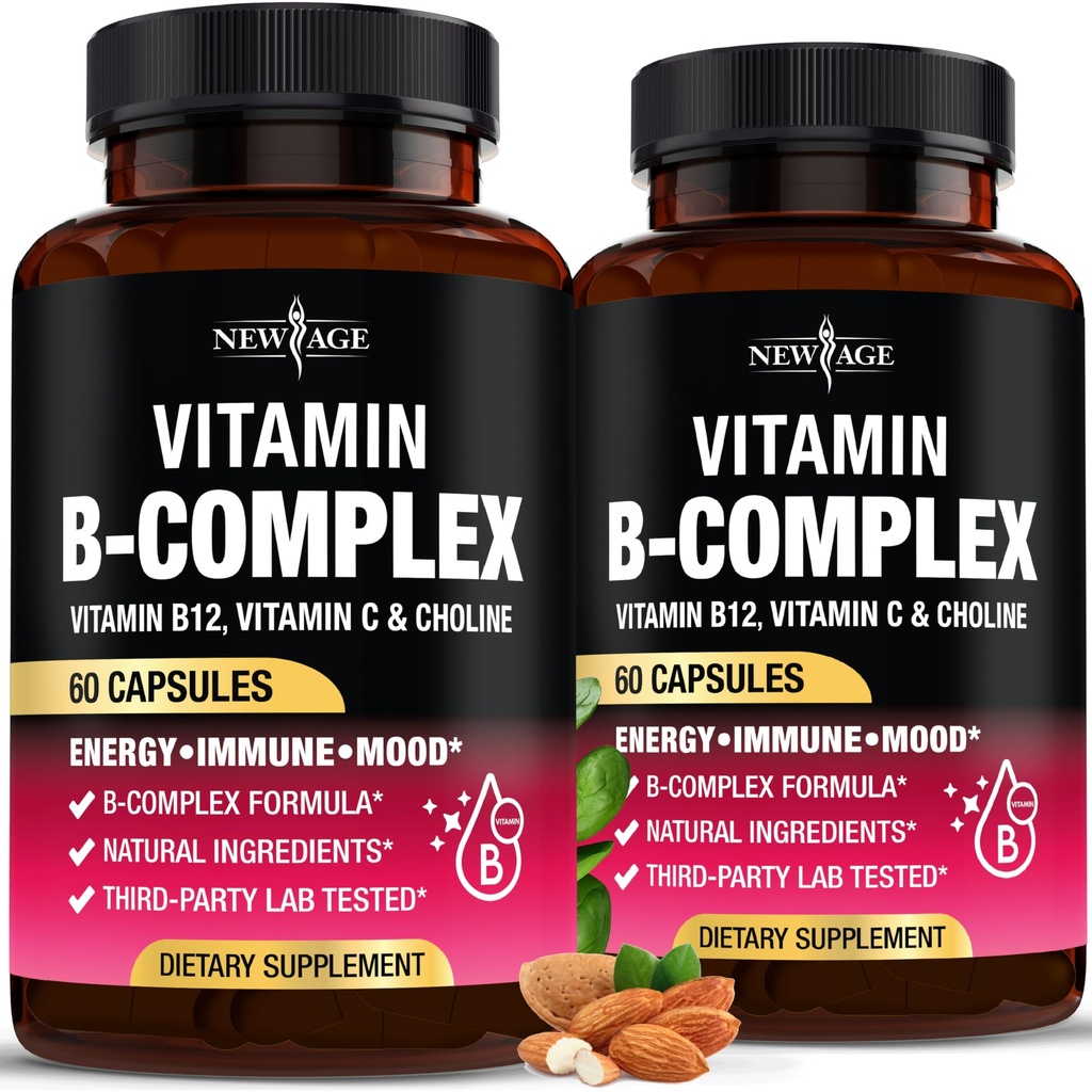 Complexe Vitamine B pour les hommes et les femmes - Fabriqué aux États-Unis - B-Complexe: B1, B2, B3, B5, B6, B7, B8, B9, B12 avec vitamine C, Choline, Inositol - Supplément énergie, cerveau et cœur - 120 capsules végétaliennes