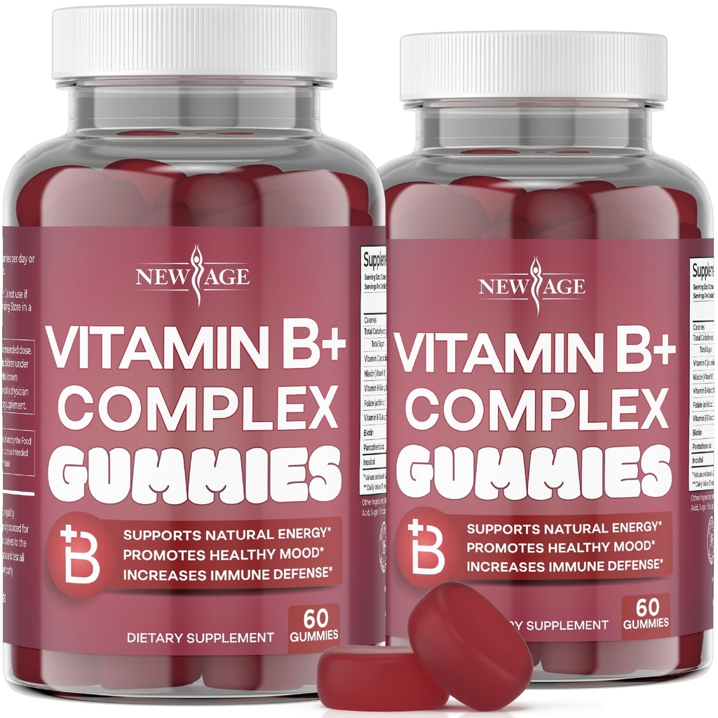 NEU AGE Vitamin B Complex Gummis mit Vitamin B3, B6, & B12 – mit Biotin, Folsäure & Vitamin C – Glutenfrei, Vegan, Made in the USA! (120 Count (Pack von 2))