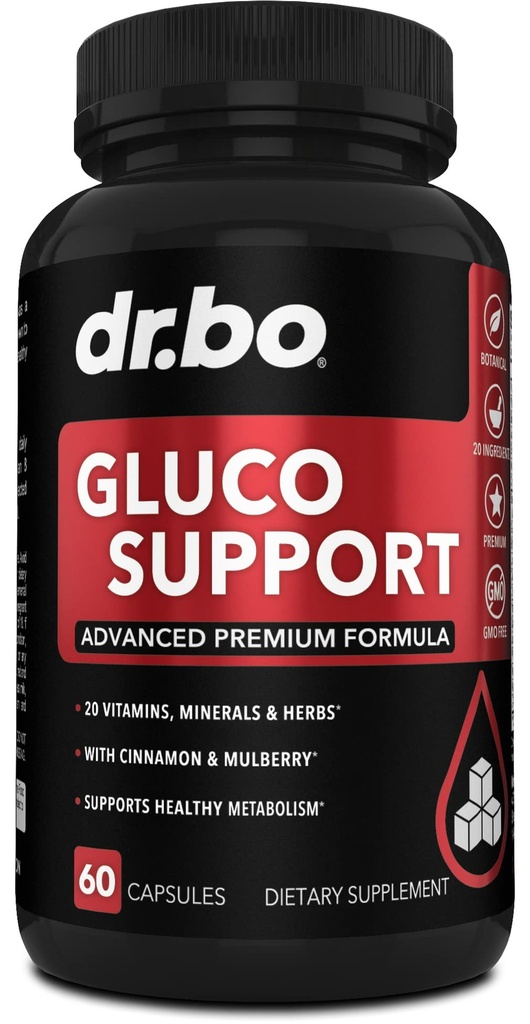 Gluco Support Supplement Capsules - Boost Metabolism Supplements, Vitamin Herbal Formula Pill - Ultra Balance Optimizer Vitamins, Chromium, Cinnamon, Bitter Melon Leaf, Gymnema, Vanadium - 60 Pills