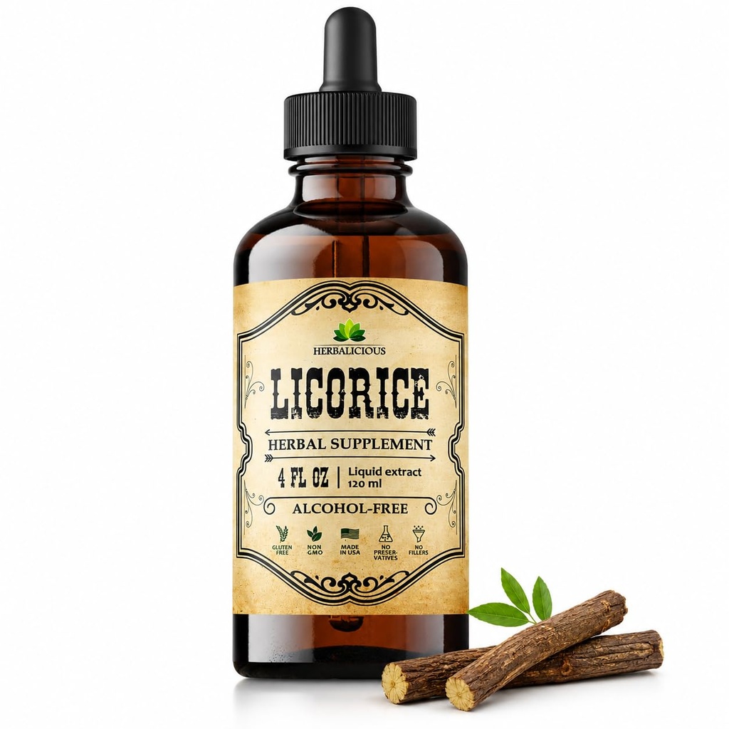 HERBALICIOUS Licorice Root Extract (Glycyrrrhiza glabra) – Organic Liquid Herbal Extract, 4 fl oz – Vegan, Non-GMO, Glutenfrei