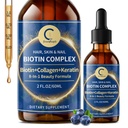 Liquid Biotin & Collagen Drops 20,000mcg--High Potency Hair Growth Vitamin Support - Biotin e Liquid Collagen Supplemento per le donne & uomini - Glowing Skin Support, Healthy Hair & Nail Growth - 2 Fl Oz