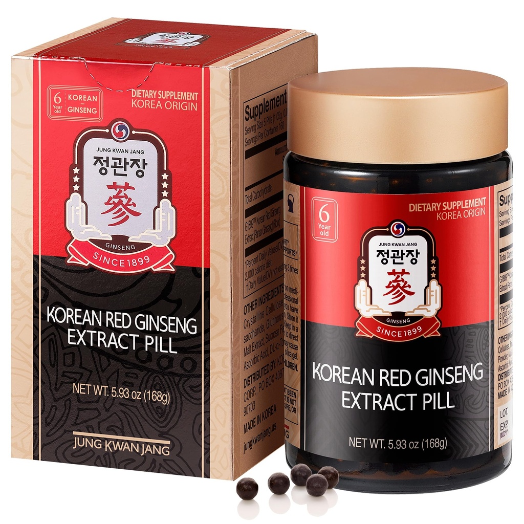 JUNG KWAN JANG Korean Red Ginseng Extract Pill - Red Panax Ginseng Energy Supplements with Rice Powder, Vitamins C & E - No Caffeine (800 Pills, 5.93 oz)