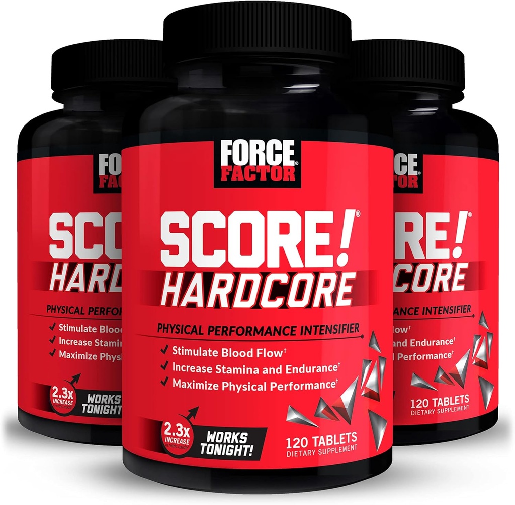 Fattore di Forza SCORE! Hardcore, 3-Pack, Nitric Oxide Booster Supplemento per gli uomini con L-Citrulline, Yohimbe, Nero Maca & B Vitamine per aumentare la Stamina, massimizzare le prestazioni fisiche, 360 compresse