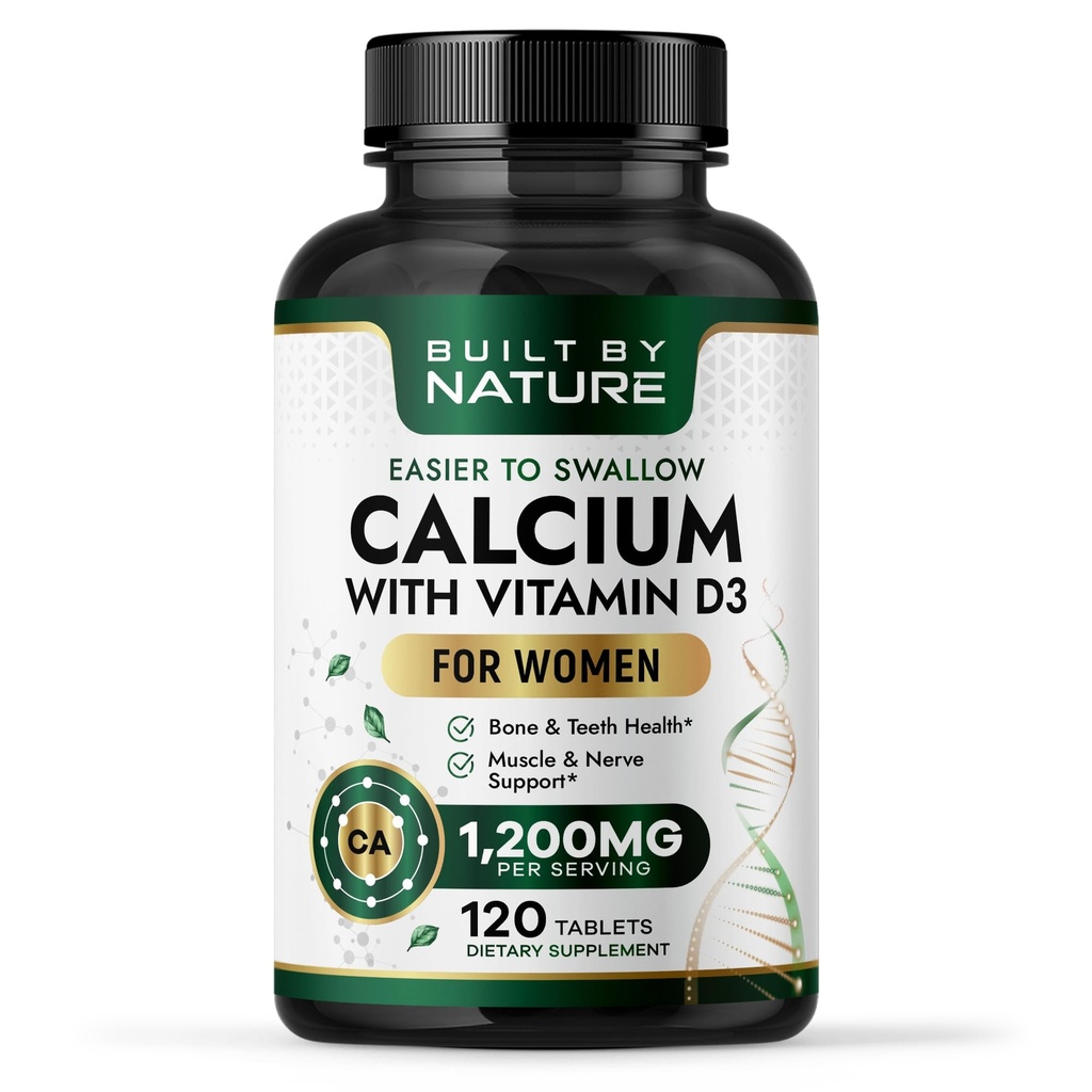 Integratore di calcio naturale per le donne – Calcio 1200mg con vitamina D3 – Supporto Bone & Immune – Più facile da ingoiare integratori di calcio con vitamina D – 120 compresse