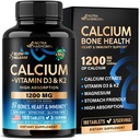 Calcio 1200 mg con vitamina D3 - Integratori di citrato di calcio per le donne e gli uomini - Salute di ossa, resistenza e densità - Alto assorbimento e rilascio lento - Lab testato, Made in USA - 180 compresse, 60 giorni di alimentazione