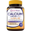 Recettes de médecin Calcium 1200mg avec vitamine D3 & K2 comme MK7, Suppléments de calcium d'absorption max pour os, dents et immunosupport, 120 comprimés