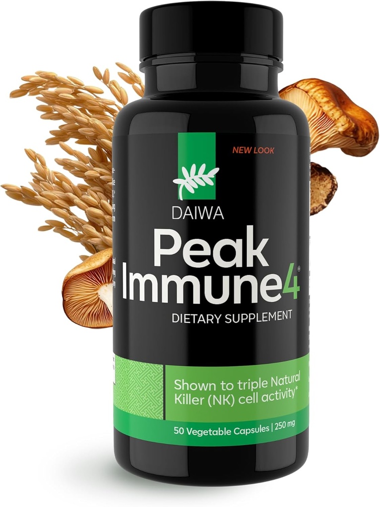 Daiwa PeakImmune4® – Integratore di Supporto Immune per Adulti con Riso Bran Arabinoxylan Compound (RBAC) e Enzyme da Shiitake Mushroom – 50 Capsule