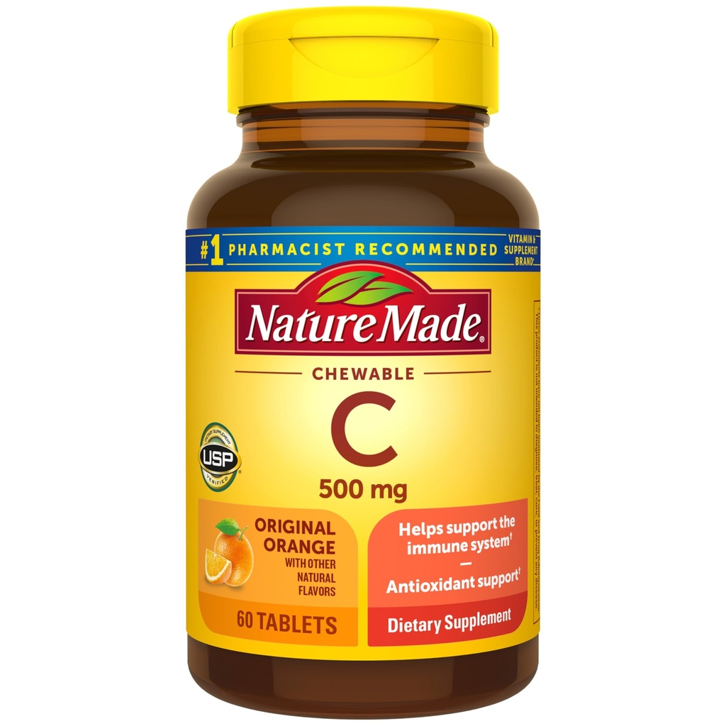 Vitamina C 500 mg, Integratore di vitamina C alimentare per il supporto immunitario, 60 compresse, alimentazione di 60 giorni