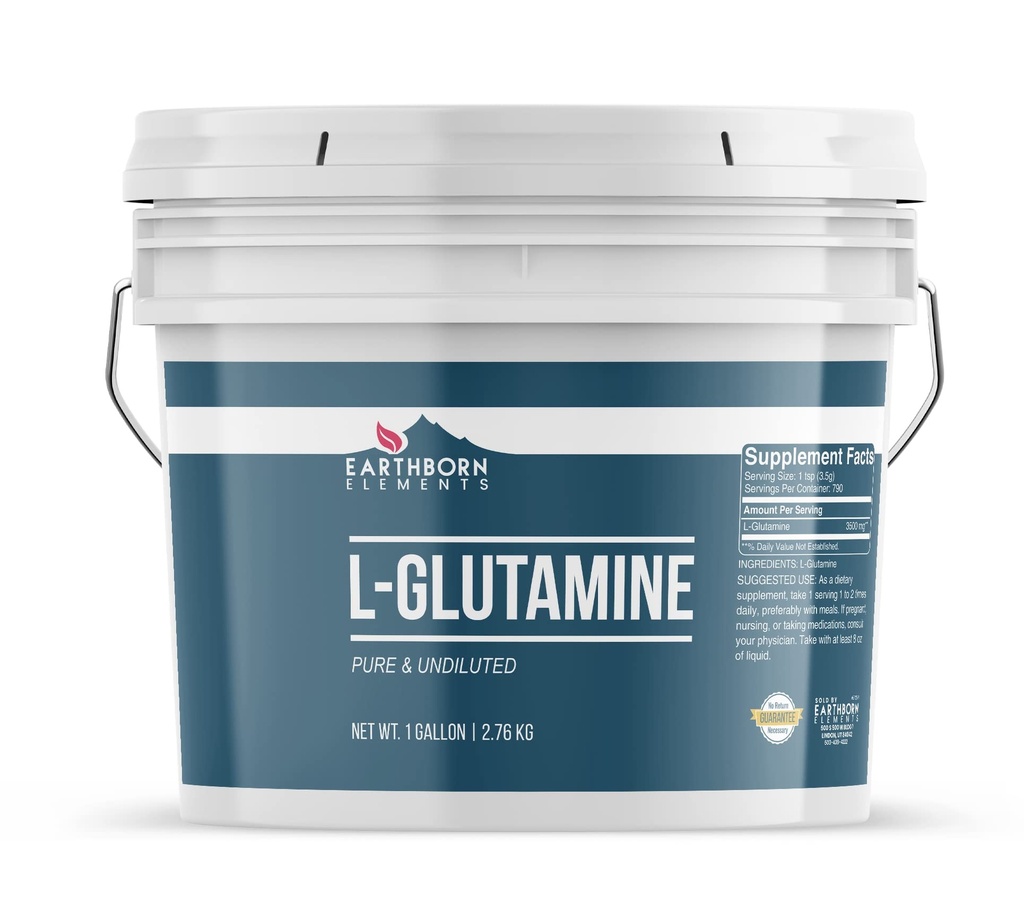 Earthborn Elements L-Glutamine 1 Gallon Bucket, Pure & Undiluted, Dietary Supplement