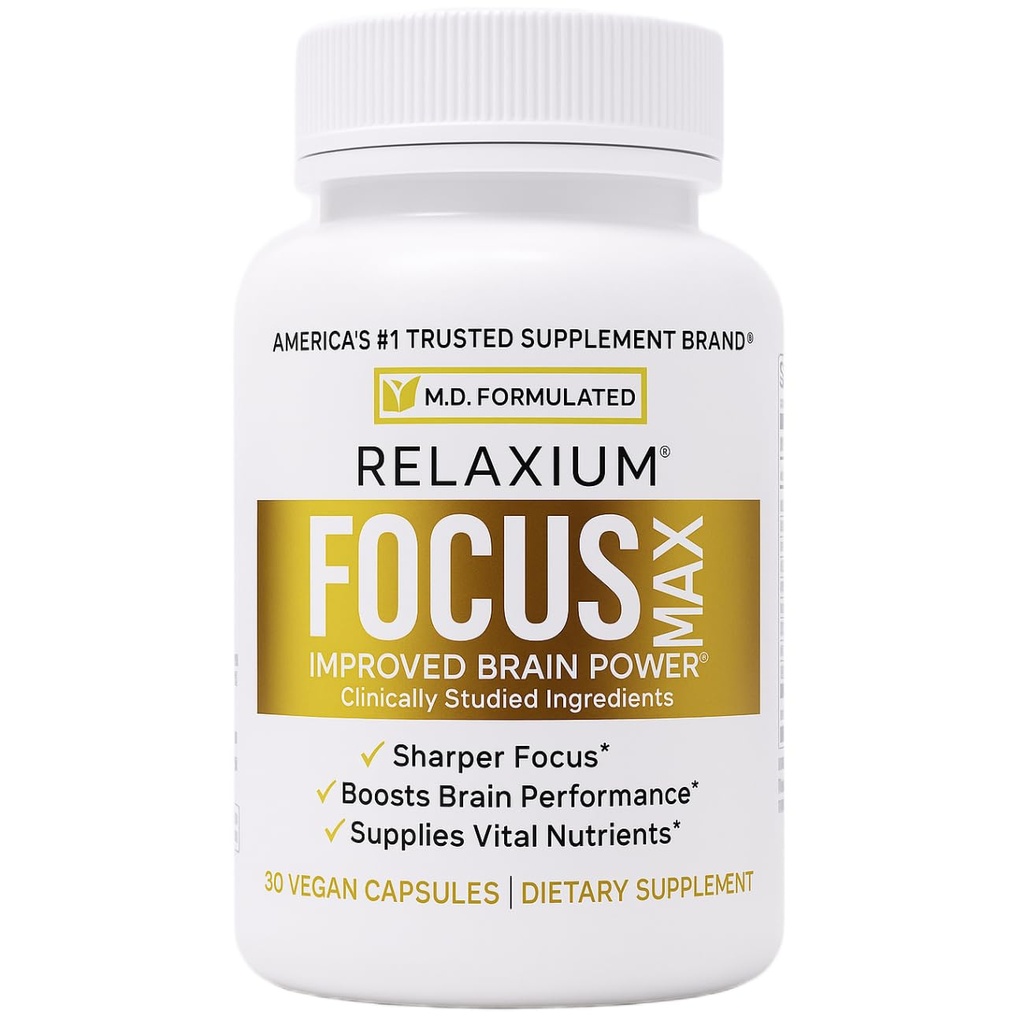 Relaxium FocusMax, Brain & Focus Health Supplement, Mental Clarity Support, Proven Concentration, Focus, Memory & Nootropics Booster, USA-hergestellt, 30 vegane Kapseln