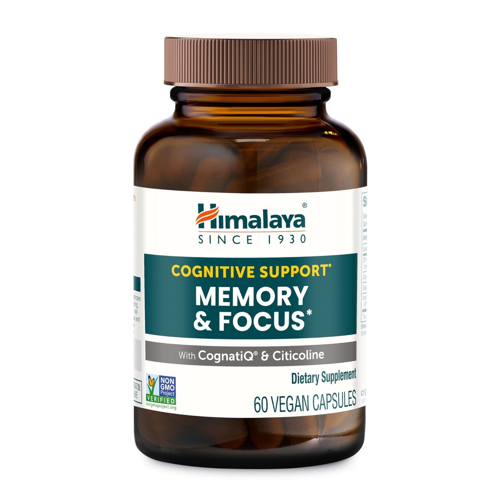 Supplément à base de plantes de l'Himalaya Memory &Focus - Soutien cognitif avec CognatiQ et Citicoline, Suppléments Cerveau Nootropique pour Mémoire et Focus, Pills Mémoire pour Cerveau, Suppléments Santé Cerveau pour Adultes