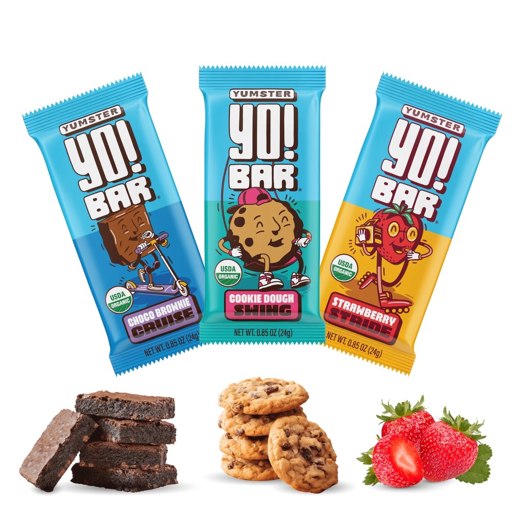 Yo! Bar von Bearded Brothers Vegan Organic Kids Bar | Glutenfrei, Paleo und ganz 30 | Soy frei, Non-GMO, Low Glycemic, No Sugar Hinzugefügt, Fiber + Whole Foods | Vielfalt 3 Flavor Pack | 25 Bars