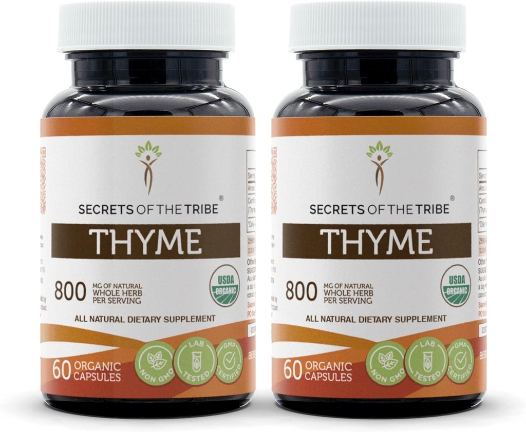 Secrets of the Tribe Thyme 2x60 Capsules, Hergestellt mit Gemüsekapseln und USDA Organic Thymus Vulgaris Toni Effect (2x60 Kapseln)
