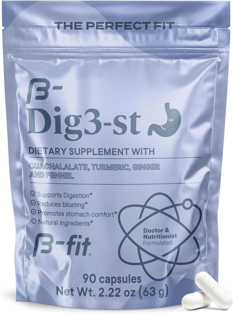 Integratore di erbe digestivo B-FIT - Radice di zenzero, curcuma, finocchio e Cuachalalato - 60 capsule - Formula naturale al 100% per una facile digestione & Stomach Comfort - Utilizzare prima dei pasti