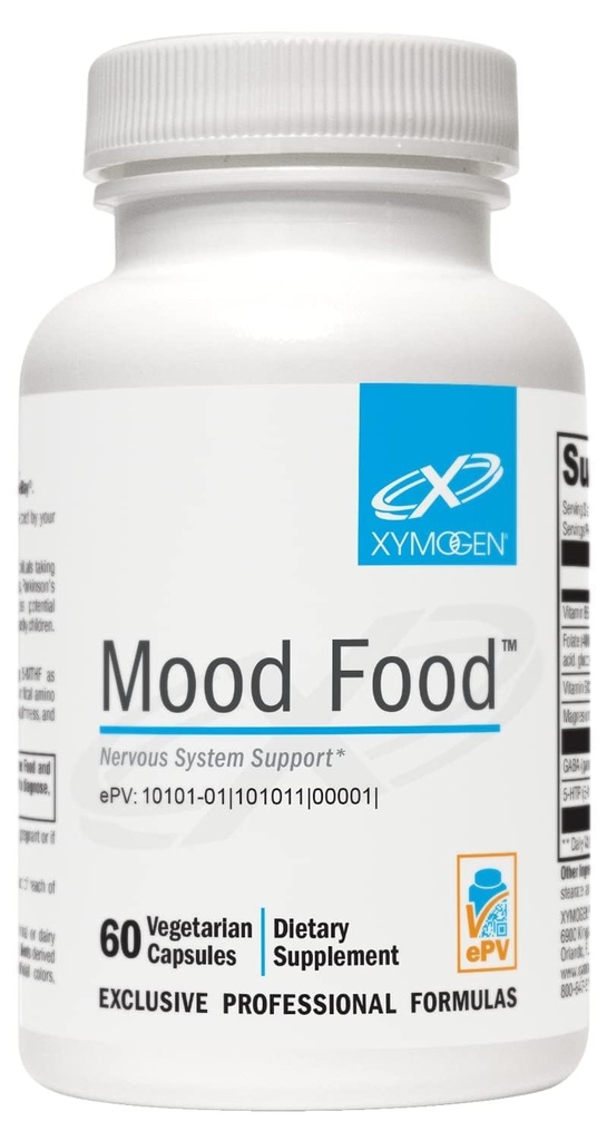 XYMOGEN Mood Food - Nervous System, Relaxation & Mood Support Supplement - Folate, B12, B6 mit Magnesium, 5-HTP & GABA Supplement - Vegan & Non-GMO (60 Kapseln)