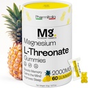 Gommies de magnésium L-Thréonate pour les adultes et les enfants 2000mg – Suppléments Cerveau pour la mémoire et le focus - Gommies de magnésium calmes pour améliorer le sommeil et l'esprit sain - 60 Compte (paquet de 1)