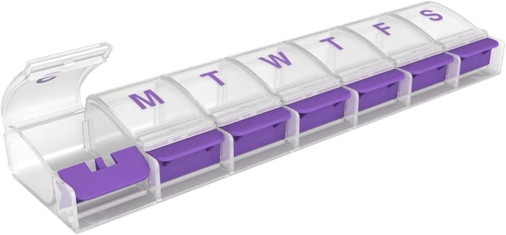 EZY DOSE Weekly (7 jours) Cas de pilule, planificateur de médicaments, boîte d'organisateur quotidienne de vitamines, compartiments à bouton-poussoir X-Grand, pratique et facile à utiliser, arthrite amicale, lys clairs, couleur mai Varier, sans BPA