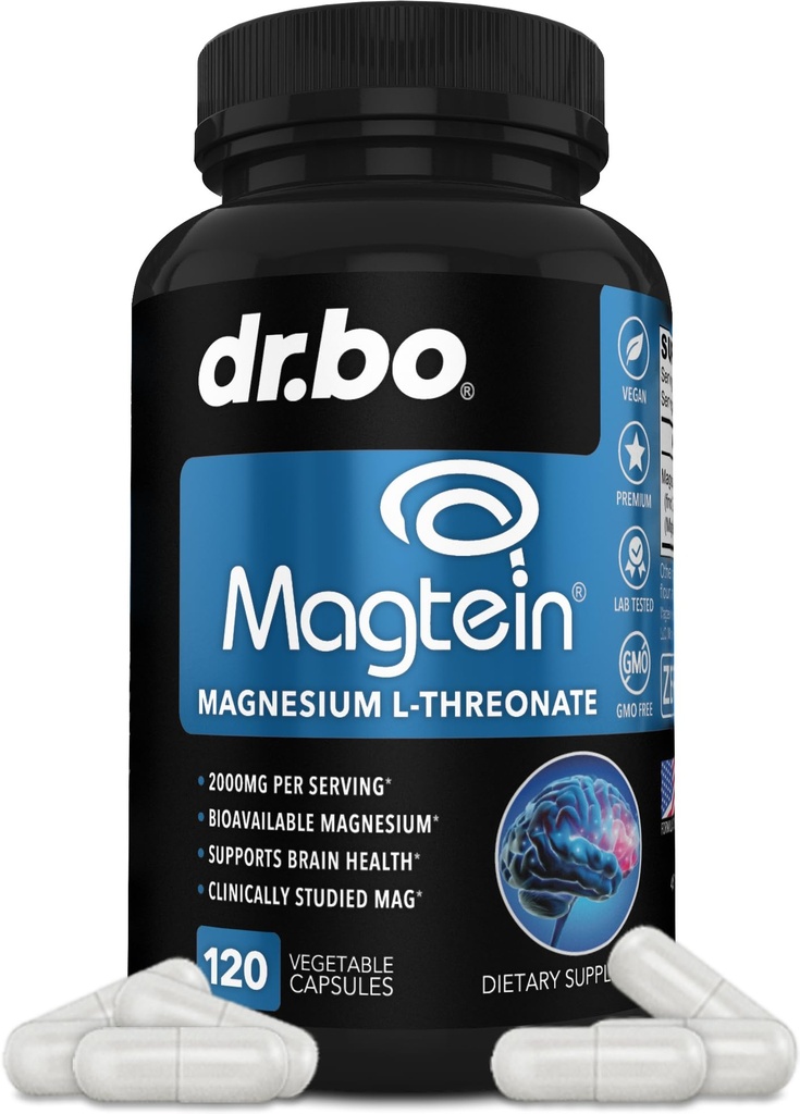 Magnesium L-Threonate Magtein Capsules - Magtein Magnesium L-Threonate 2000mg Supplement Capsules for Brain Health, Memory, Sleep & Cognitive Support - Pure Treonato de Magnesio Supplement - 120 Caps