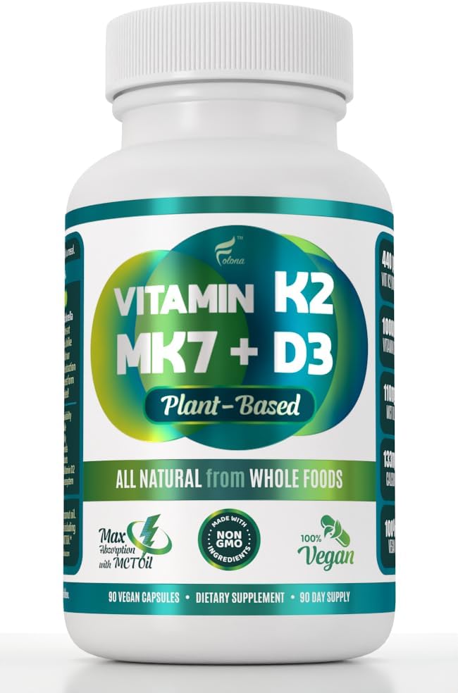 Vegan Vitamin K2+D3 | 440 mcg All-Trans MK-7 440mcg da Peas + 1000IU Vitamina D3 da Chlorella + MCT Coconut Oil per max assorbimento | 90 capsule, 100% Vegan, Non OGM