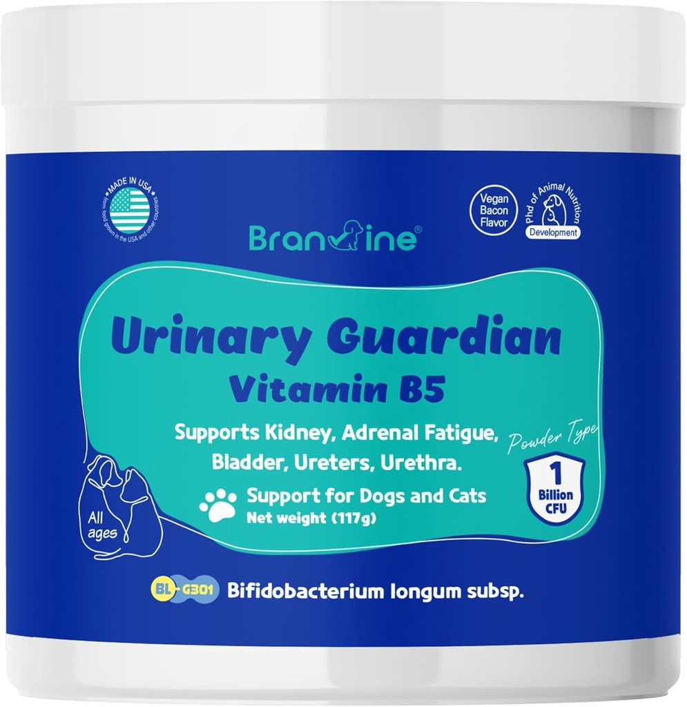 Urinary Guardian für Hunde und Katzen - Unterstützt Nieren, Nebennieren Fatigue, Blase, Urether, Urethra, Vegan Bacon Flavor (117g) (Vitamin B5)
