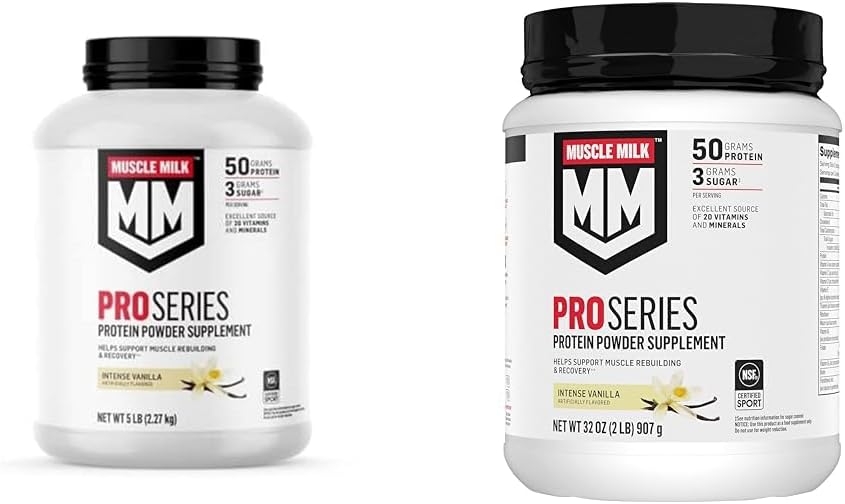 Muscle Milk Pro Series Protein-Pulver-Ergänzung, Intensive Vanille, 5 Pfund 28 Servierungen & 2 Pfund 11 Servierungen, 50g Protein, 20 Vitamine & Minerals