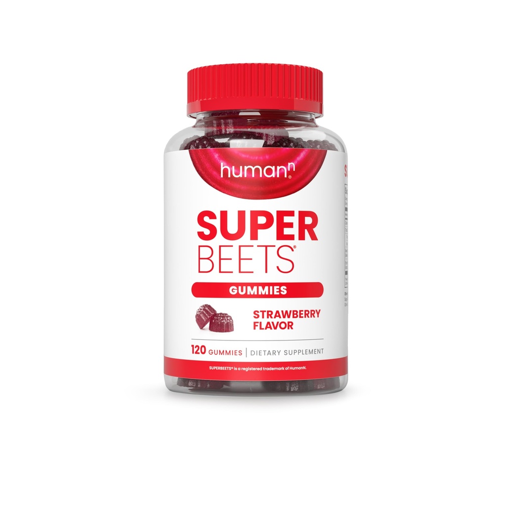 Gummies de coeur de fraise HumanN SuperBeets - Extrait de betterave et de graines de raisin, 120 Nombre