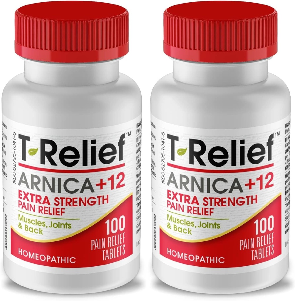 T-Relief Extra-Strength Arnica +12 Natural Relieving Actives for Back Pain Joint Soreness Muscle Aches & Stiffness, Ganzkörper Fast-Acting Relief für Frauen & Männer - 100 Tabletten (2 Pack)