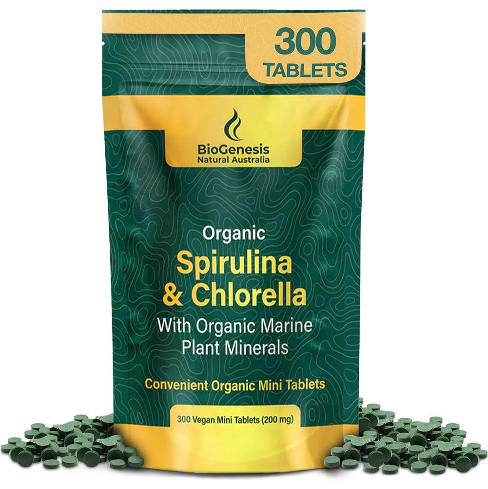 Biogenese Organic Spirulina, Chlorella & Marine Plant Minerals – 300 Count (200 mg) | Australian Grown Algae Superfood | Unterstützung Energie & Immunität | Vegan Mini-Tabletten