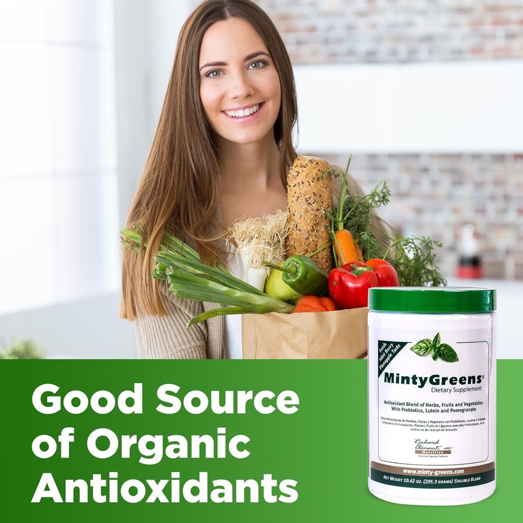 Minty Greens Integratore alimentare - 295 Grammi - Integratore di frutta e verdura - Greens Supplements Superfood Antiossidante Powder Blend with Spirulina Herbs Probiotics Lutein and Pomegranate