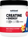 Nutricost Creatina + Energia 30 Serve (Fruit Punch Flavored) - 5000mg Creatina Monoidrato + 350mg Energy Complex Per Serving
