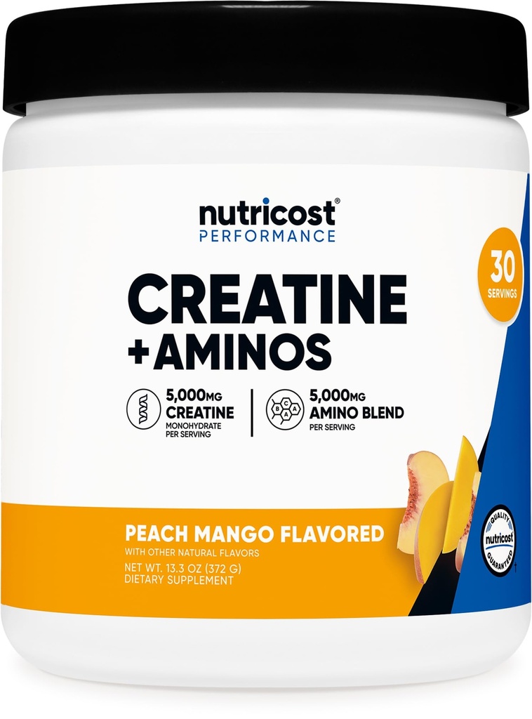 Nutricost Creatina + Amino 30 Serve (Peach Mango Aromaed) - 5.000mg Creatina Monoidrato + 5000mg Amino BCAA Blend Per Serving
