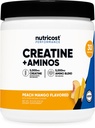 Nutricost Creatine + Aminos 30 Servings (Peach Mango Flavored) - 5,000mg Creatine Monohydrate + 5000mg Amino BCAA Blend Per Serving