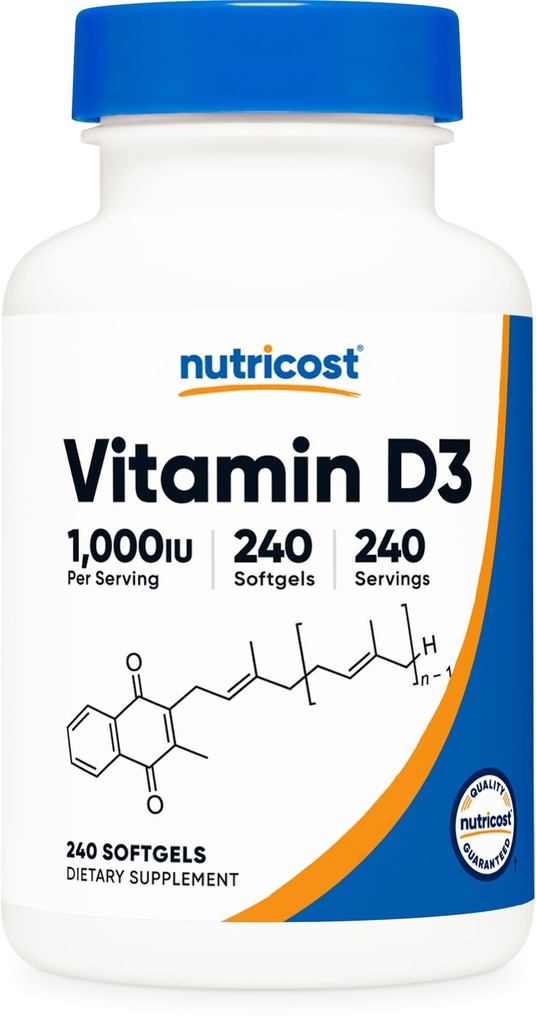 Nutricot Vitamine D3 1000 iu Softgels, 240 Softgels - Sans OGM et sans gluten