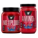 BSN Workout Bundle of NO XPLODE Pre Workout Powder Blue Raz, 30 portions AMINO X Muscle Recovery Intra Workout Support, Caffeine Blue Raz, 30 portions