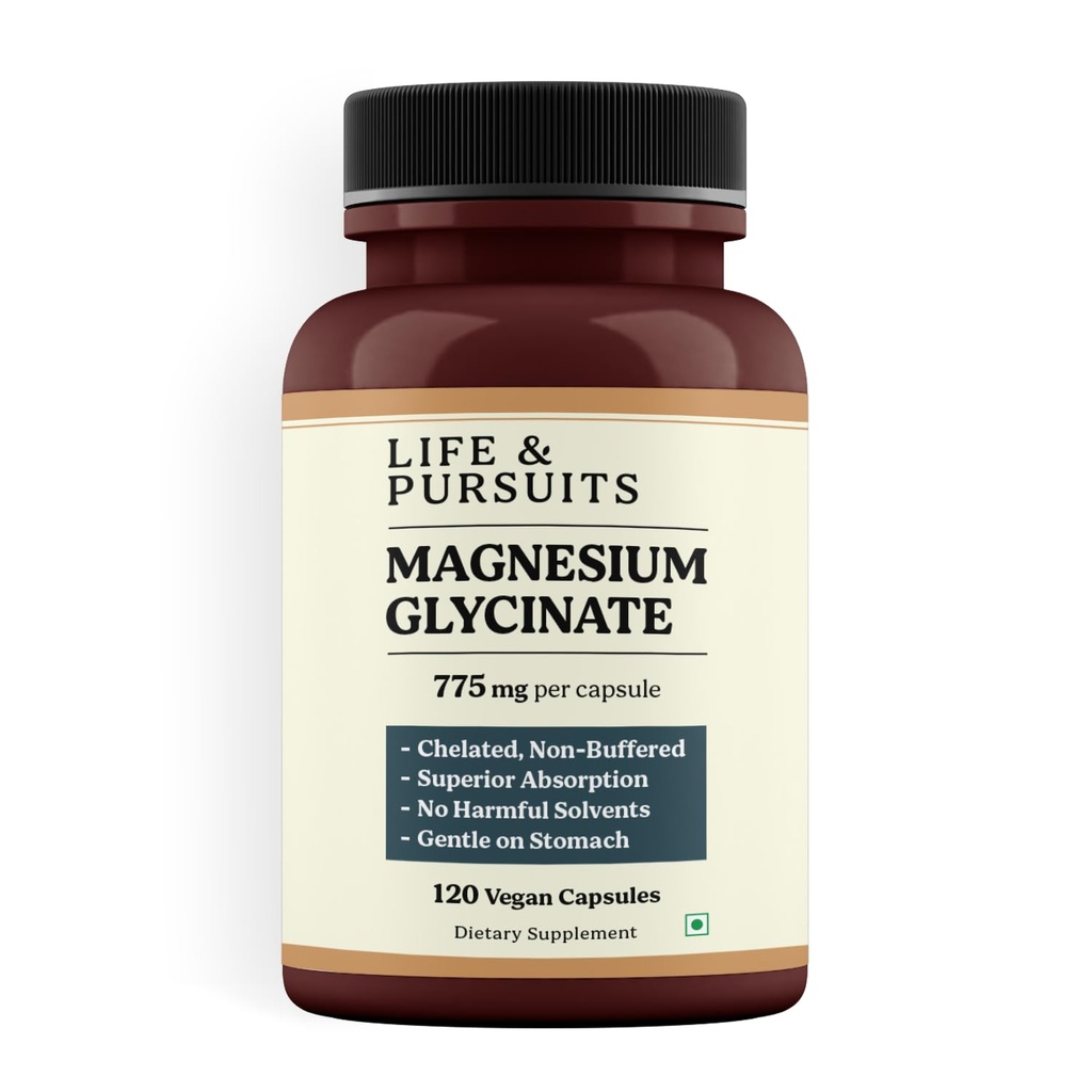 Life & Pursuits Pure Magnesium Glycinate 775 mg – 120 Vegan Capsules | 100 mg Magnesium per Capsule | High Absorption Chelated, Non-Buffered Supplement | 3rd Party Tested