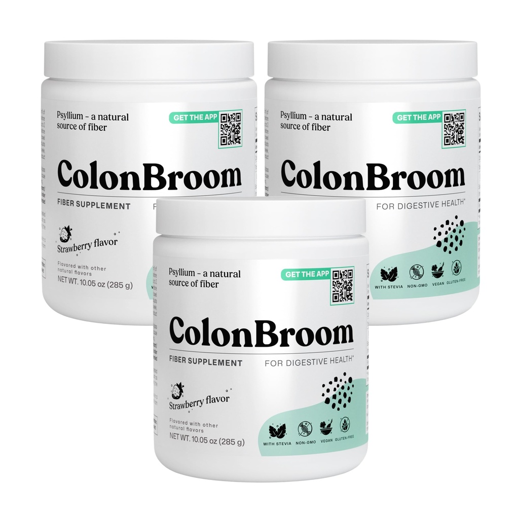 ColonBroom Psyllium Husk Powders (Strawberry, 150 Servings) - Colon Cleanse for Bloating Relief & Gut Health - Colon Broom Fiber Powder Drink - Vegan, Gluten Free, Non-GMO Fiber Powder Supplement
