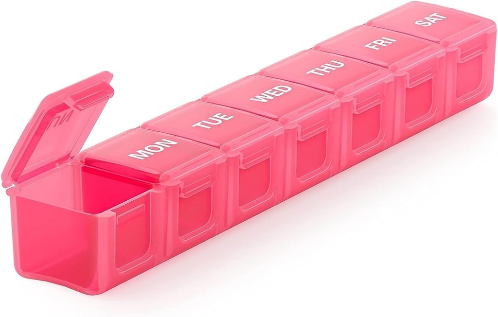 Sukuos Extra Large Weekly Pill Organizer, 7 jours Daily Pill Box Case Arthritis Friendly, sérigraphie Imprimé récipient de médecine avec un couvercle clair pour les vitamines, huiles de poisson ou suppléments (puits)