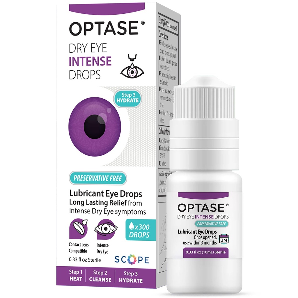 OPTASE Dry Eye Intense Drops - Preservative Free Eye Drops - Multidose Bottle - Step 3 Hydrate - .33 fl oz, 300 Doses