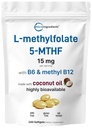 Micro Ingredienti L Methylfolate 15mg, 240 Softgels | Attivo 5-MTHF con B6 & Methyl B12 | Vitamina Methylated B9 con olio di cocco