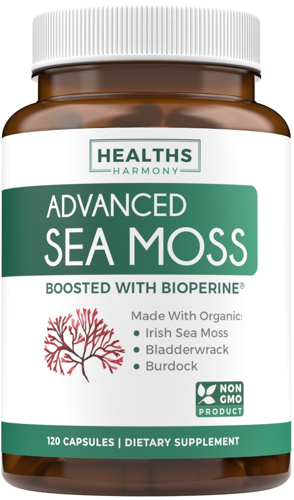 Organic Irish Sea Moss Capsule - Organic Sea Moss Capsule con Bladderwrack Burdock Root e Black Pepper Extract for Enhanced Absorption - Vegan Non-GMO & Made in the USA (2 mesi di fornitura)