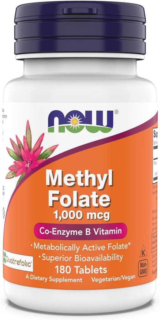 Jetzt Ergänzungen, Methylfolat 1.000 mcg, metabolisch aktives Folat*, Co-Enzym B Vitamin, 180 Tabletten