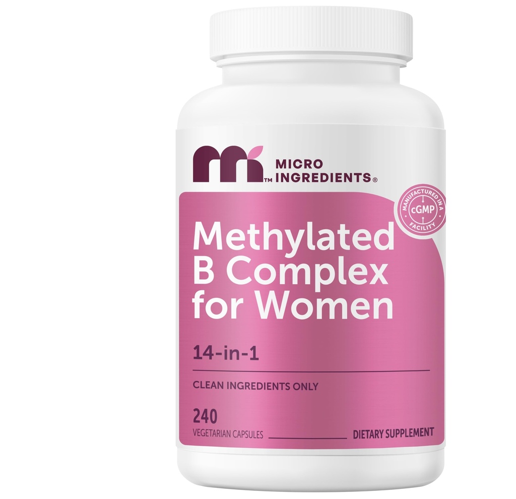 Micro Ingredients Methylated B Complex for Women, 240 Vegetarian Capsules | Activated B Vitamins with Methylfolate, Methyl B12, DIM & Inositol Complex | 14-in-1 Bioactive B Vitamin Formula
