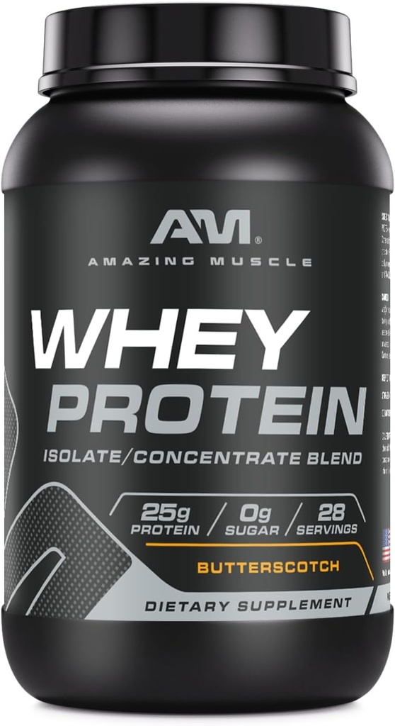 Erstaunlich Muskel Whey Protein Isolat & Konzentrat Ergänzung | 25 G pro Servieren | 2 LB (0.90 Kg) | Non-GMO | Glutenfreie Butterschott Flavor