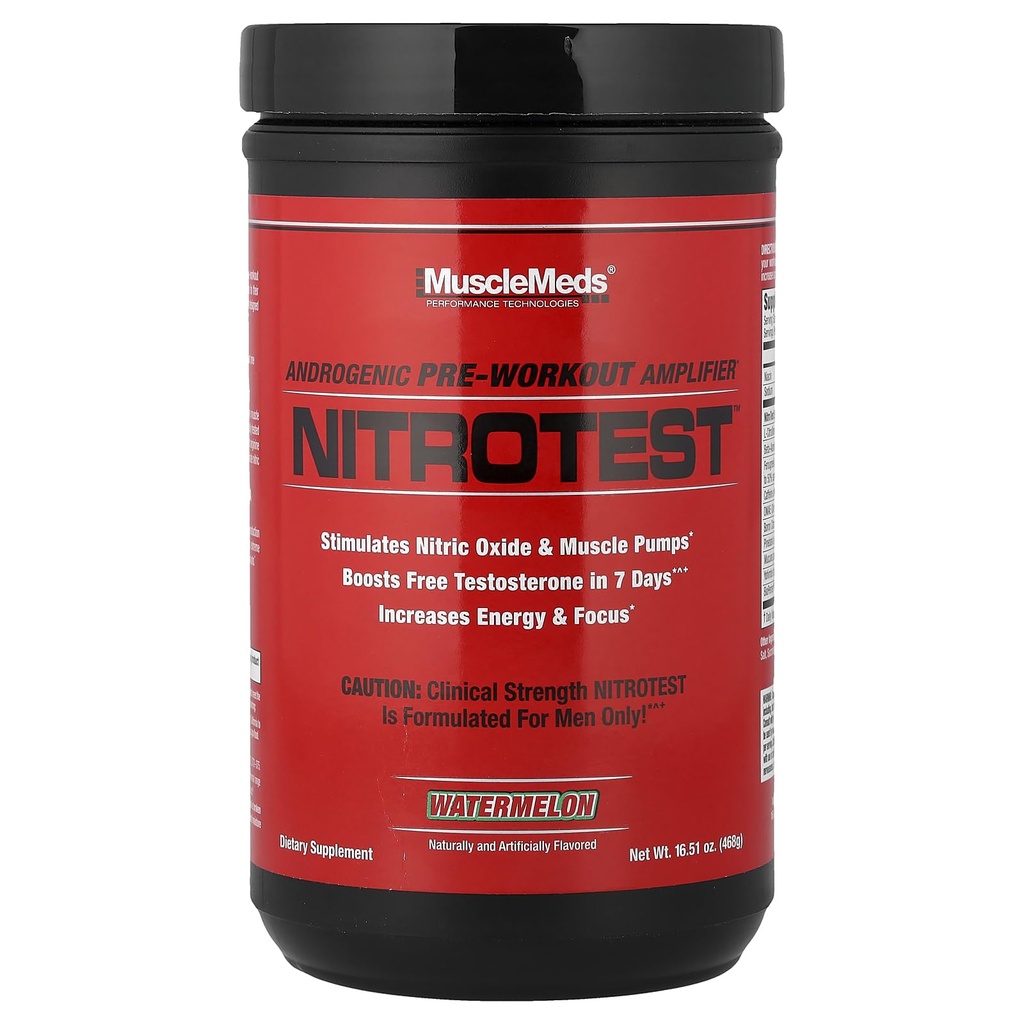 MuscleMeds Nitrotest Pre-Workout Ergänzungsgetränk, Boost Nitric Oxide, Testosteron, Wassermelone, 30 Servierungen, 1.03 Pfund, 1 Zähler