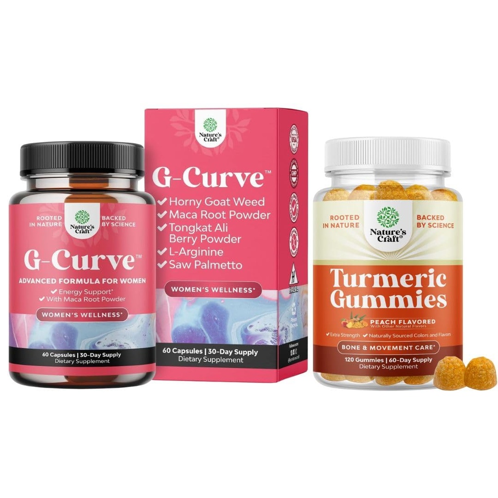 Bundle von G-Curve Butt und Brust Enhancement Pillen - Kräuter Enhancer Mai Unterstützung Body Sculpting Curves und Turmeric Gummies für Erwachsene Peach Flavor - Extra Strength Joint Support Gummies