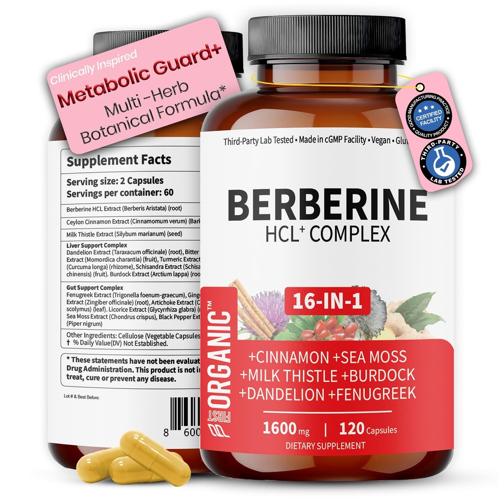 Premium Berberine Complex | Multi-Ingredient Botanical Blend with Cinnamon, Milk Thistle, NAC & Zinc | Daily Plant-Based Formula | Third-Party Lab Tested, Vegan, Non-GMO, Gluten-Free, 120 Capsules